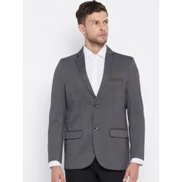 Crimsoune Club Men Grey Solid Single-Breasted Slim-Fit Formal Blazer-picture-35
