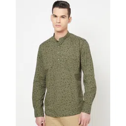 Crimsoune Club Men Olive Green Floral Printed Pure Cotton Kurta-picture-34