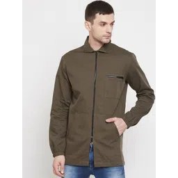 Crimsoune Club Men Olive Green Solid Open Front Anti-Viral Shacket-picture-11