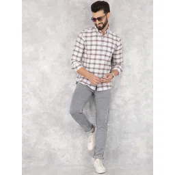 Crimsoune Club Men Smart Button-Down Collar Tartan Checked Cotton Slim Fit Casual Shirt-picture-28