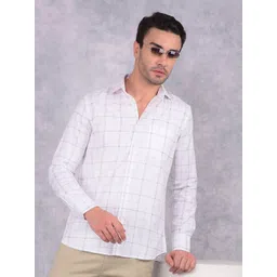 Crimsoune Club Men Smart Spread Collar Checked Cotton Slim Fit Casual Shirt-picture-23