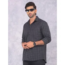 Crimsoune Club Men Smart Spread Collar Checked Cotton Slim Fit Casual Shirt-picture-28