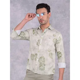 Crimsoune Club Men Smart Spread Collar Floral Printed Cotton Slim Fit Casual Shirt-picture-35