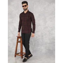 Crimsoune Club Men Smart Spread Collar Tartan Checked Cotton Slim Fit Casual Shirt-picture-19