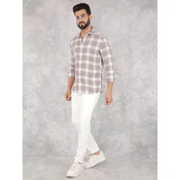 Crimsoune Club Men Smart Spread Collar Tartan Checked Cotton Slim Fit Casual Shirt-picture-37