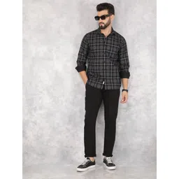 Crimsoune Club Men Smart Spread Collar Tartan Checked Cotton Slim Fit Casual Shirt-picture-41