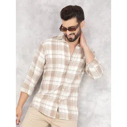 Crimsoune Club Men Smart Spread Collar Tartan Checked Cotton Slim Fit Casual Shirt-picture-20