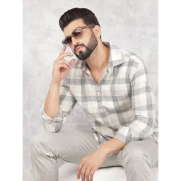 Crimsoune Club Men Smart Spread Collar Tartan Checked Cotton Slim Fit Casual Shirt-picture-22