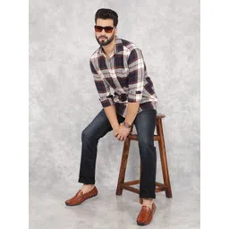 Crimsoune Club Men Smart Spread Collar Tartan Checked Cotton Slim Fit Casual Shirt-picture-21