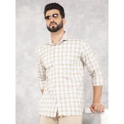 Crimsoune Club Men Smart Spread Collar Tartan Checked Cotton Slim Fit Casual Shirt-picture-30