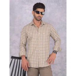 Crimsoune Club Men Smart Spread Collar Tartan Checked Cotton Slim Fit Casual Shirt-picture-30