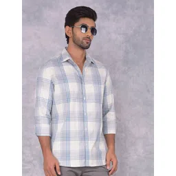 Crimsoune Club Men Smart Spread Collar Tartan Checked Cotton Slim Fit Casual Shirt-picture-31