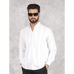 Crimsoune Club Men Smart Spread Collar Vertical Striped Cotton Slim Fit Casual Shirt-picture-27