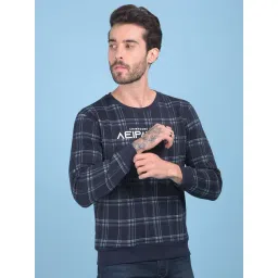 Crimsoune Club Navy Blue Regular Fit Checks Sweatshirt-picture-35