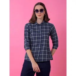 Crimsoune Club Navy Blue Slim Fit Chequered casual shirts-picture-44