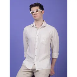 Crimsoune Club Off White Blended Slim Fit Solid Casual Shirt-picture-43