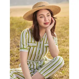 Crimsoune Club Olive Green & White Striped Basic Jumpsuit-picture-25