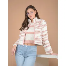 Crimsoune Club Pink & White Self Design Jacket-picture-48