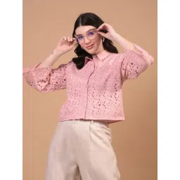 Crimsoune Club Pink Cotton Embroidery Shirt-picture-19
