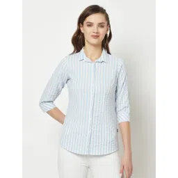 Crimsoune Club Sky Blue & White Cotton Striped Shirt-picture-11