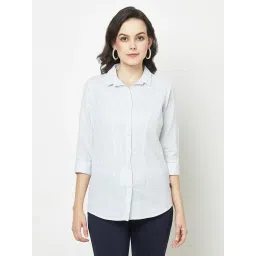 Crimsoune Club Sky Blue Cotton Striped Shirt image 1