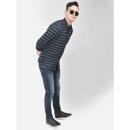 Crimsoune Club Slim Fit Horizontal Striped Pure Cotton Casual Shirt image 1