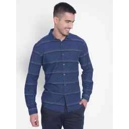 Crimsoune Club Slim Fit Horizontal Striped Spread Collar Pure Cotton Casual Shirt-picture-15