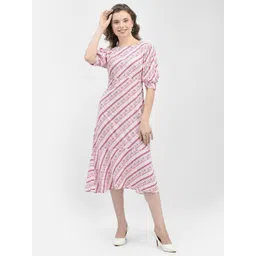 Crimsoune Club Striped Puff Sleeves A-Line Midi Dress-picture-35