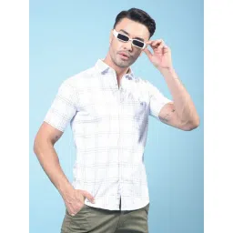 Crimsoune Club White Cotton Slim Fit Checks Casual Shirt-picture-13