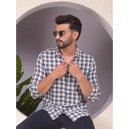 Crimsoune Club White Cotton Slim Fit Checks Shirt-picture-17