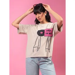 Crimsoune Club Women Graphic Printed Slim Fit Drop Shoulder Sleeves T-shirt-picture-33