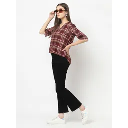 Crimsoune Club Women Maroon & Pink Checked Crop Top-picture-34