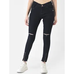 Crimsoune Club Women Navy Blue Skinny Fit Slash Knee Stretchable Jeans-picture-15