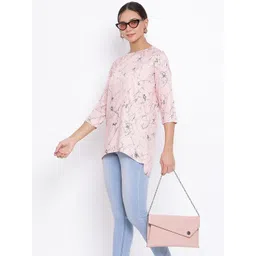 Crimsoune Club Women Pink & Grey Printed High-Low Top-picture-39