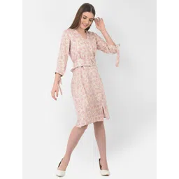 Crimsoune Club Women Pink Floral A-Line Dress-picture-32
