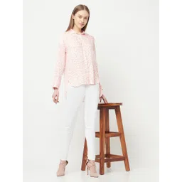 Crimsoune Club Women Pink Floral Printed High-Low Regular Fit Casual Shirt-picture-20