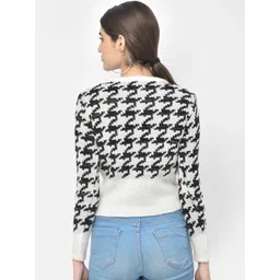 Crimsoune Club Women White & Black Printed Pullover Sweater image 3