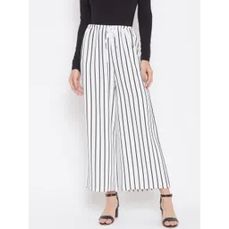 Crimsoune Club Women White Striped Loose Fit Parallel Trousers-picture-39