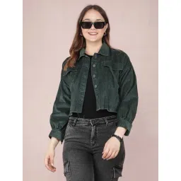 Crimsoune Club Women's Green Cropped Corduroy Shacket-picture-11
