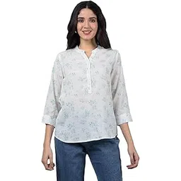 crimsoune club Women's Green Floral Print V-Neck Linen Top-picture-31