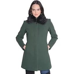 crimsoune club Women's Green Overcoat With faux fur detail-picture-41