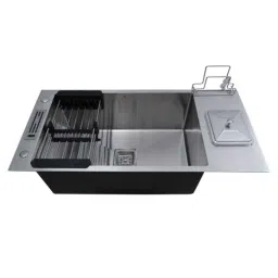 Crocodile 37x18x10 inch Silver Satin Finish Single Bowl Handmade Kitchen Sink, HM-3718D-picture-12