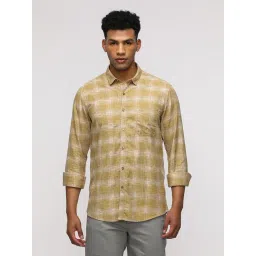 Crocodile Khaki Cotton Checked Slim Fit Shirt-picture-23