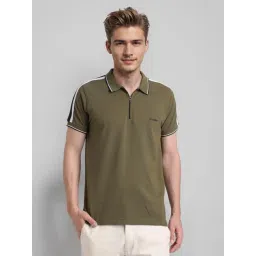Crocodile Olive Cotton Solid Slim Fit Polo T-Shirt-picture-13