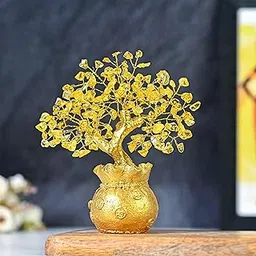 Crocon Lucky Feng Shui Citrine Tree – Crystal Tree of Life with Gold Base | Bonsai Money Tree for Prosperity, Positive Energy & Abundance | Healing Gemstone Home Decor & Rakhi Gift (7x3 Inch)-picture-20