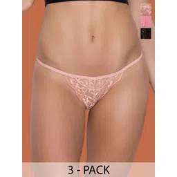 CROSAL Pack of 2 Self Design Nylon Low-rise Outer Elastic Thongs Briefs-picture-12