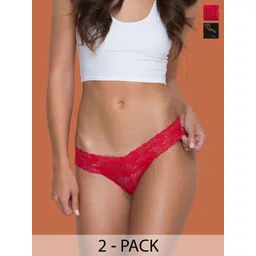 CROSAL Pack of 2 Self Design Nylon Mid-rise Outer Elastic Thongs Briefs-picture-31