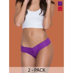 CROSAL Pack of 2 Self Design Nylon Mid-rise Outer Elastic Thongs Briefs-picture-26