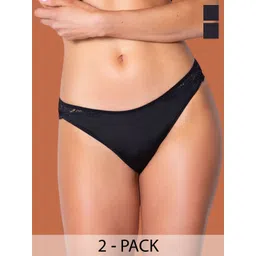 CROSAL Pack of 2 Solid Nylon Low-rise Outer Elastic Bikini Briefs-picture-34