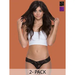 CROSAL Pack of 2 Solid Nylon Low-rise Outer Elastic Thongs Briefs-picture-17